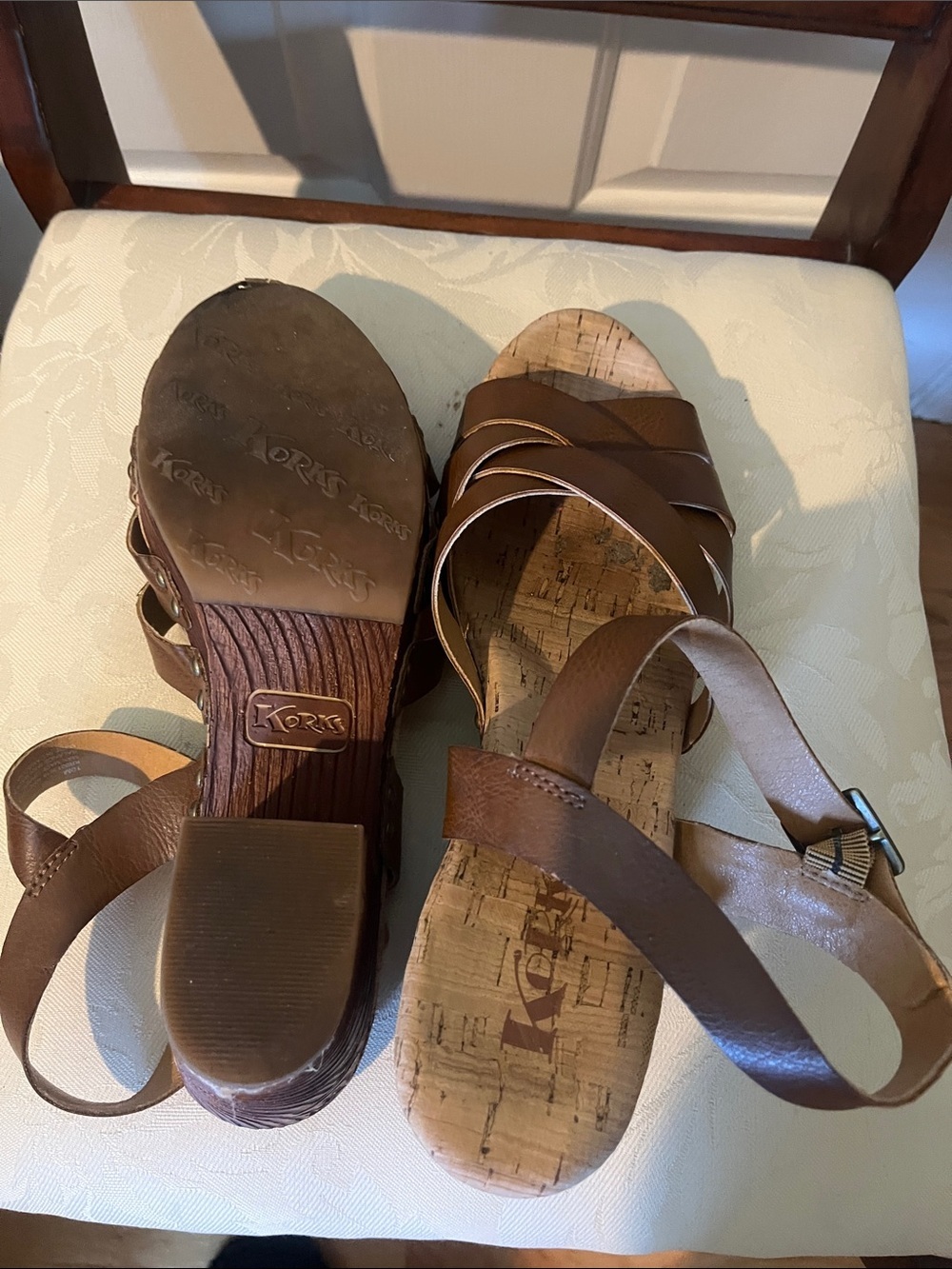 Korks Brown Cork Wedge Sandals Women’s Size 10 Adjustable Ankle Strap - Picture 6 of 7